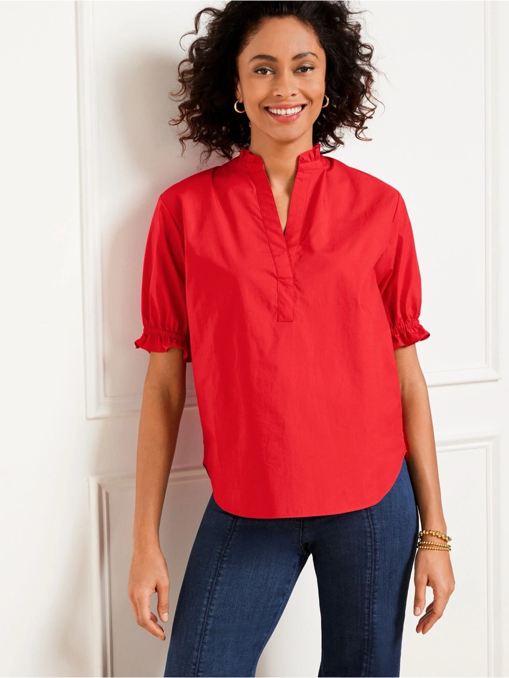 Talbots Fresh Poplin Ruffle Popover